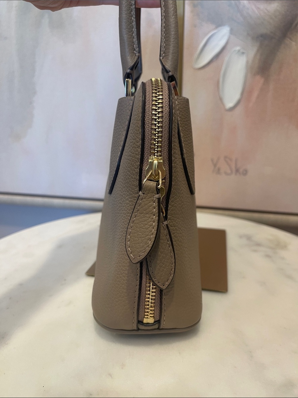 Tory Burch Mini Swing Pebbled Leather Satchel in Natural - Picture 6 of 9